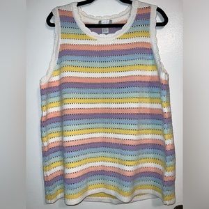 Design History Pastel Crochet Rainbow Striped Tank Top New Women's Size 1X